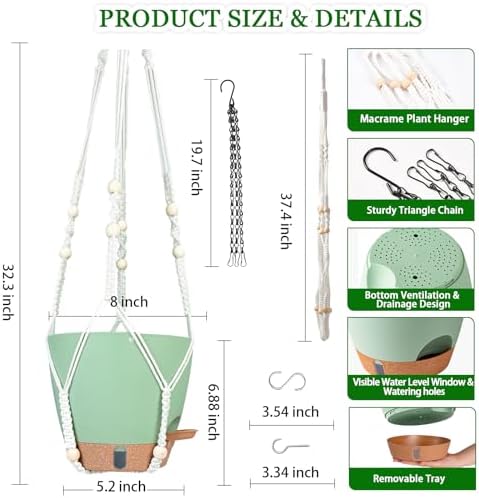 Hanging Planter for Indoor Plants 8 Inch, 2 Pack, Self Watering