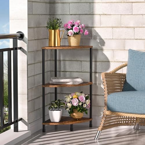 3 Tier Corner Plant Shelf Stand for Bathroom, 23.2", Rustic Brown