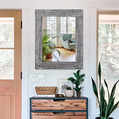 Wall Mirror Rustic Wooden Frame Rectangle Mirror Vintage Hanging Mirror for Bedroom Bathroom Living Room Farmhouse Wall Decor Large 26" x 18"