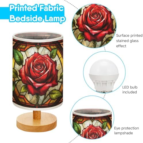 Rose Table Lamp LED 3-Color Pressed Bedside, Rose Shade Lamp with Wood Base for Bedroom Living Room Desk Office TL01