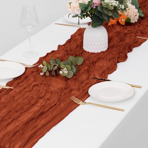 30 Pack Terracotta Cheesecloth Table Runner 17 x 108 inch Cheese Cloth Table Runners 9ft Terracotta Table Runner Rustic Romantic Sheer Gauze Runner for Wedding Party Baby Shower Table Decoration