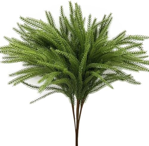 Artificial Norfolk Pine Branches Fake Greenery Realistic Plant Stems 18 Inch, Faux Pine Picks Real Touch Plastic Shrubs for Home Decor Vase Filler Indoor Outdoor Wreath DIY Christmas Decoration 4 Pack