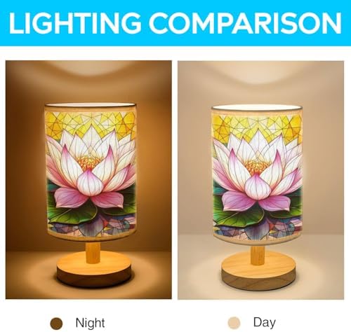 Lotus Table Lamp LED 3-Color Pressed Bedside, Lotus Shade Lamp with Wood Base for Bedroom Living Room Desk Office TL01