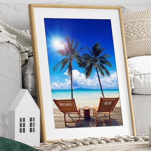 Vacation Personalized Canvas Poster Prints Artwork with Couple's Names on Deck Chairs,Perfect Love Gift for Anniversary,Wedding.Canvas Poster UNFRAMED