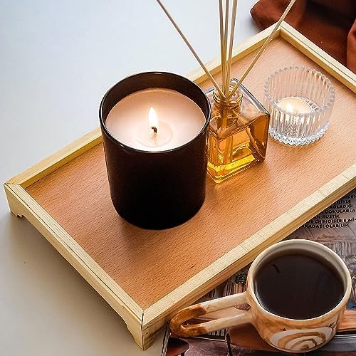 SHOWIN Thick Candle Jars for Making Candles 12 Pcs, 10 OZ Empty Jars with Wood Lids for Candle Making, Sample Container, Matte Black