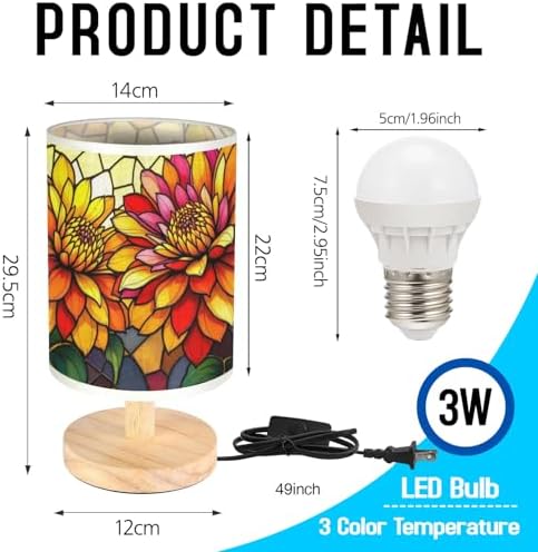 Zinnia Table Lamp LED 3-Color Pressed Bedside, Zinnia Shade Lamp with Wood Base for Bedroom Living Room Desk Office TL01