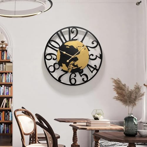Wall Clock，Decorative Wall Clocks for Living Room Decor，World Map Design Metal Frame for Corridor, Staircase, Kitchen, Outdoor & Thoughtful Gift