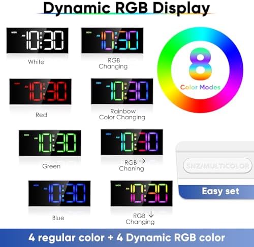 Alarm Clock with Large Display Big Numbers,5 Levels Brightness，Snooze,USB Charging Port,LED and Mirror Desk Clock,Dual Alarms Modern Electronic Clock for Bedroom Home Living Room Office. (White)