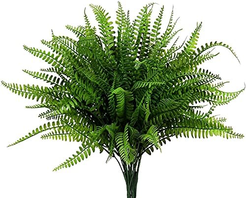 Artificial Boston Ferns Plants, Plastic Persian Grass Faux Shrubs Fake Leaves Simulation Greenery Bushes Home Outdoor Indoor Garden Wedding Decoration Office Yard Verandah Planter Filler – 4 Pack