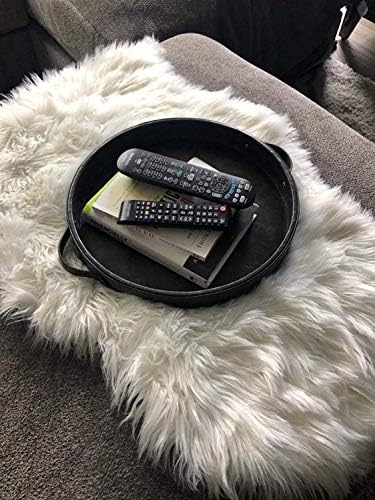 HofferRuffer Top Nocth PU Leather Round Serving Tray, Decorative Serving Tray with Handles, Coffee Tray, Ottoman Tray for Home Or Office, Diameter 14.6-inch (Dark Grey)