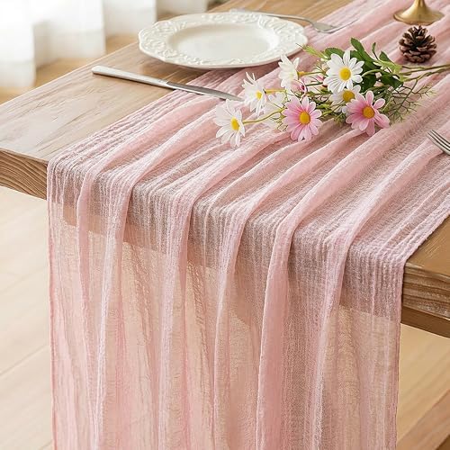 FEXIA Pink Cheesecloth Table Runner Fall Wedding Baby Shower Decor