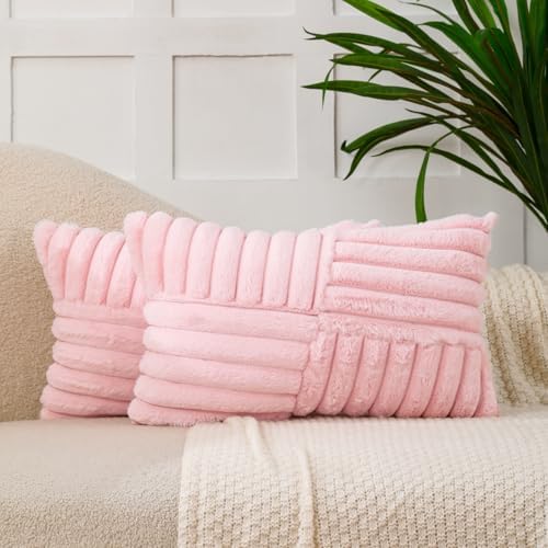 All Smiles Pink Valentines Lumber Decorative Throw Pillow Covers 12x20 Set of 2