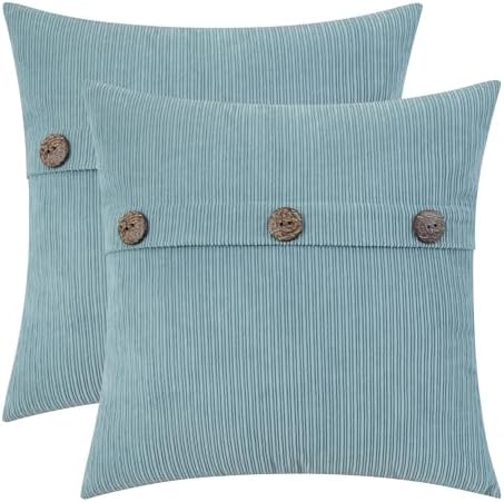 HWY 50 Light Blue Chenille Throw Pillow Covers 22x22 Inch Buttons Pack of 2