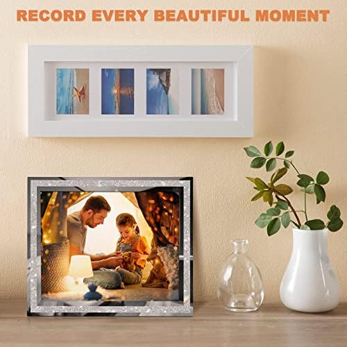 8x10 Picture Frames Set of 4, Glitter Photo Frame for Tabletop, Sliver Gifts Glass Picture Frame, Horizontally or Vertically