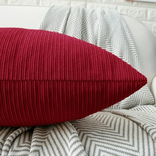 HWY 50 Red Chenille Throw Pillow Covers 18x18 Inch Buttons Pack of 2