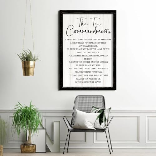 The Ten Commandments Rustic Bible Verse Framed Wall Art, 11''×16'' Narrow Holy Religious Christian Saying Sign for God Jesus Christ Prayer, Vintage Positive Inspirational Catholic Scripture Decor
