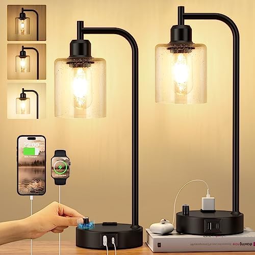 Industrial Bedside Lamps Set of 2, Fully Dimmable Desk Lamps for Bedroom
