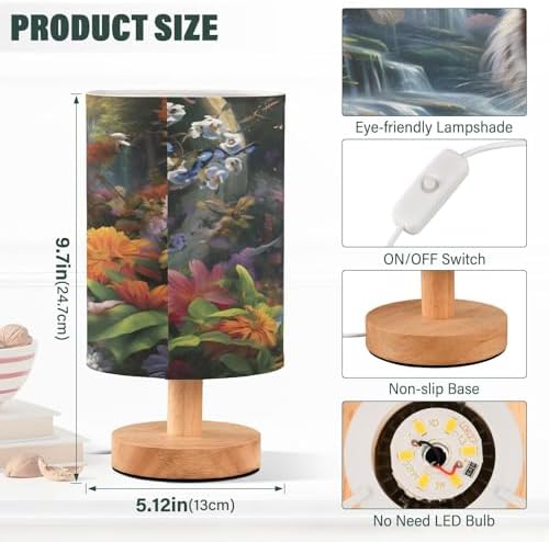 ALAZA Waterfall Tiger Butterfly Decor Bedside Table Lamp with USB Port for Bedroom Nightstand Office Desk LED Bulb Included