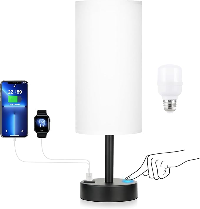 White Touch Table Lamp for Bedroom - Dimmable Bedside Desk Lamp for Kid