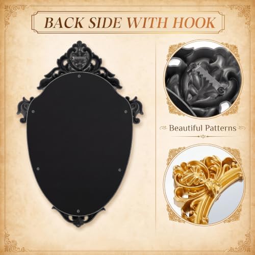 Beeveer 2 Pcs Vintage Gold Wall Mirror Set Luxury Gallery Wall Mirror Decorative Hanging Antique Decor for Living Room Entryway Wedding Bedroom Bathroom Victorian Decor (Classic,Gold)