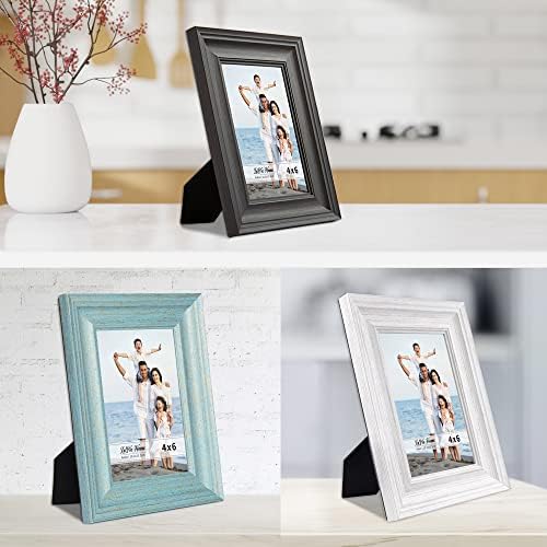 LaVie Home 4x6 Picture Frames (3 Pack, Assorted Colors) Rustic Wood Grain Photo Frame Set with High Definition Glass for Wall Mount & Table Top Display