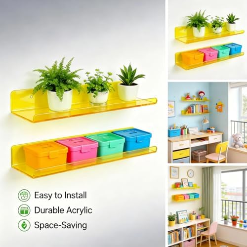 ROYALITA 2-Pack Acrylic Shelves Wall Mounted, 17 Inch Display Shelves
