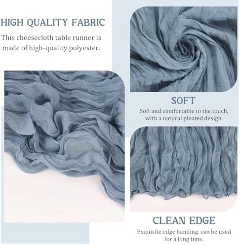 3 Pack 120 Inch Dusty Blue Cheesecloth Table Runner Boho Rustic Gauze Sheer Romantic 10 FT Long Cheese Cloth Table Runner for Bridal Baby Shower Wedding Party Birthday Holiday Home Easter Decor