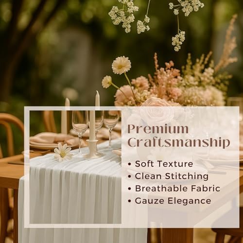 10FT Ivory White Cheesecloth Table Runner 120 Inch Rustic Boho Gauze Cheese Cloth Table Runner for Wedding Baby Shower Bridal Shower Birthday Party Home Decorations