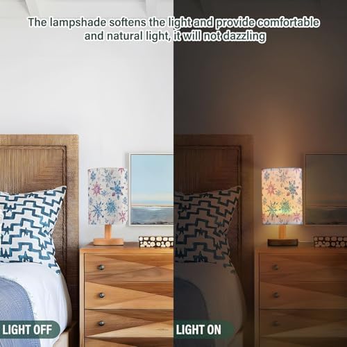 Red and Blue Watercolor Snowflakes Winter Bedside Table Lamps with USB Port for Bedroom Lamp Accent Table Lamp Small Nightstand Lamp Sturdy Linen Shade Wooden Decorative Lamps for Home|Kids|Holiday
