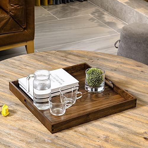 19" Square Handmade M-Large Black Walnut Ottoman Tray with Handle