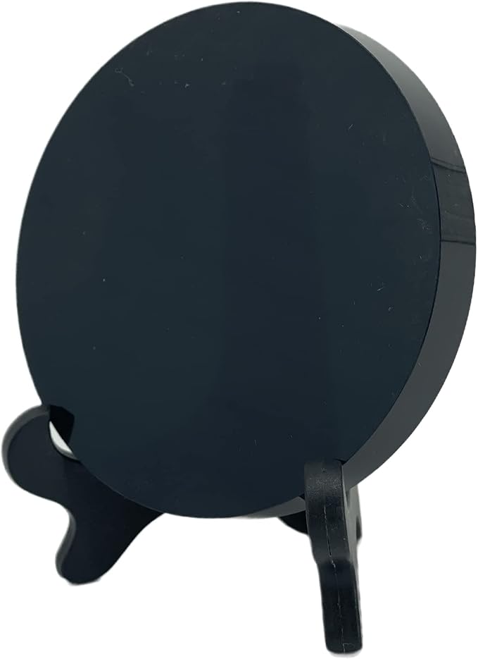 Black Obsidian Scrying Mirror, Obsidian Mirror with Stand and Bag for Divination, Meditation, Healing, Feng Shui (60mm)