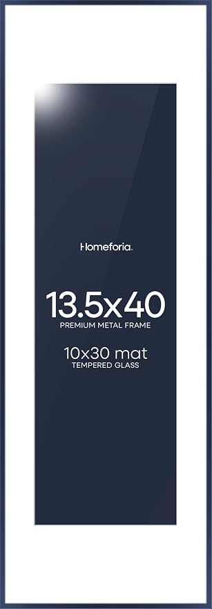 Homeforia 13.5x40 Blue Picture Frame, High-End Metal, 10x30 Mat, Glass