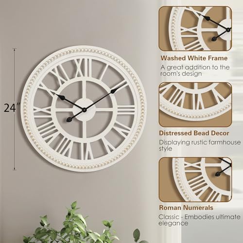 RiteSune 24 Inch Large Farmhouse Rustic Wooden Wall Clock
