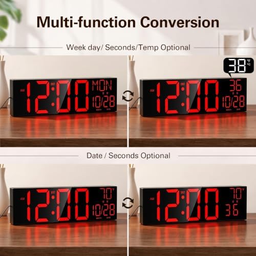 JALL 30" Oversize Digital Wall Clock, Extra Large LED Wall Clock with Remote, Giant Digital Clock with Jumbo Numbers for Living Room, Church (Black Shell Red Font)