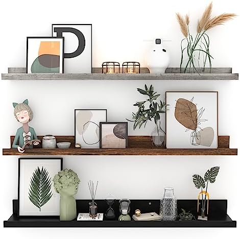 Giftgarden 36 Inch Multi Colors Floating Shelves for Wall Mount, Assorted Colors Wood Wall Shelf Ledge for Bathroom Bedroom Living Room Kitchen Storage, Set of 3 Different Sizes
