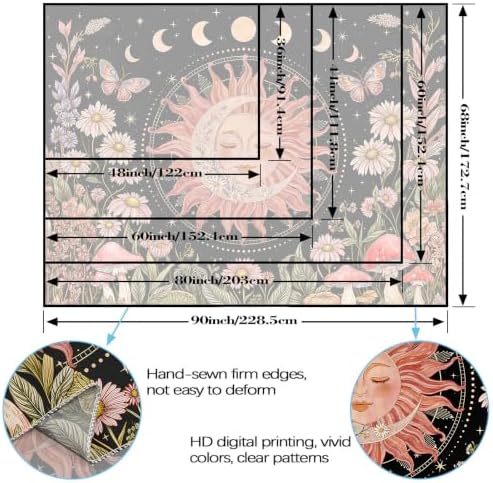 Accnicc Vintage Sun and Moon Boho Hippie Floral Tapestry 60x44 Inch