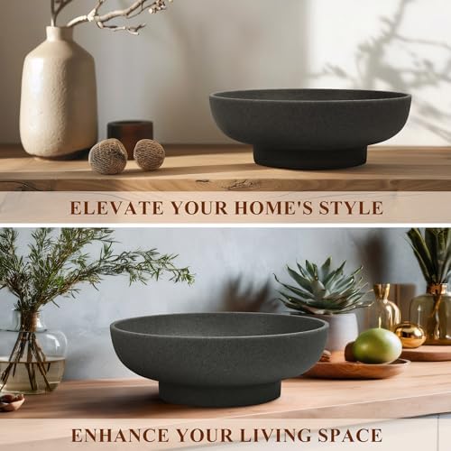 YMXYJM Decorative Resin Bowl, Large Fruit Bowl, Artificial Stone Black