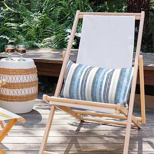 Outdoor Lumbar Pillow Covers 12”x20”, Rectangle Throw Pillow Covers for Patio Furniture, Decorative Lumbar Cushion Case for Garden Balcony Couch Office Chair, Pack of 2, Stripe Layered Blue