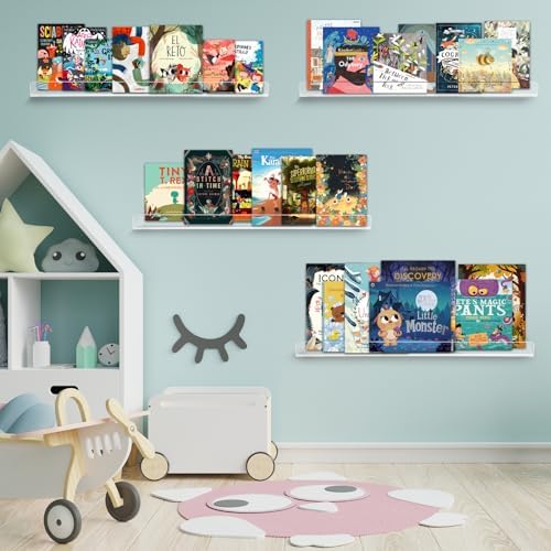 Dezzer 4 Pack Acrylic Shelves for Wall, 15" Clear Acrylic Floating Shelves for Bathroom Bedroom, Invisible Bookshelf Wall Ledge Storage Shelf Books Perfume Toys Action Figure Display Shelves