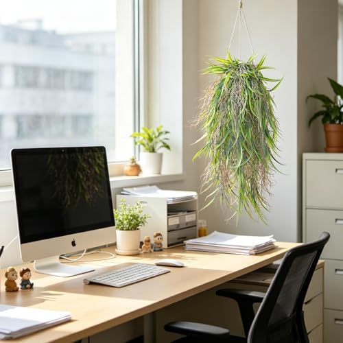 dallisten 4Pcs Fake Hanging Fern Plants for Outdoors, UV Resistant Artificial Ferns Greenery Vines Faux Trailing Plants for Indoor Wall Porch Wedding Boho Home Garden Decor(4PCS WhiteGreen Leaves)