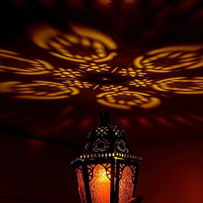 NEEDOMO Hanging Moroccan Lantern, 13.5'' Vintage Metal Candle Holder with 14.8" Chain, Ramadan Lanterns Decorative Indoor Outdoor for Home, Table, Patio, Porch, Christmas,Halloween, Spring (Amber)