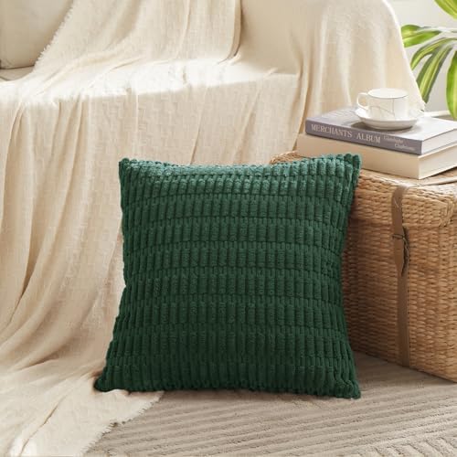 Fancy Homi 4 Packs Decorative Throw Pillow Covers for Living Room Couch Bed, Modern Farmhouse Boho Home Décor Accent Cushion Case, 20" x 20", Dark Green