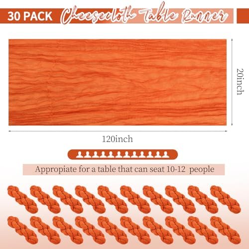 30 Pack Orange Table Runner 10Ft Cheesecloth Table Runner Boho Gauze Cheese Cloth Table Runners Romantic Long Sheer Fabric Burnt Orange Table Runners for Wedding Party Bridal Shower