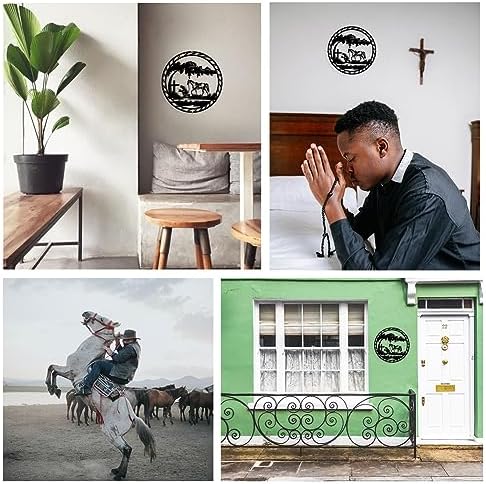 NBEADS Praying Cowboy Metal Wall Art Decor, Round Matte Black Wall Hanging Decor Silhouette Wall Art for Home Bedroom Living Room Bathroom Kitchen Office Hotel Wall Decoration, 11.5"(29.2cm)