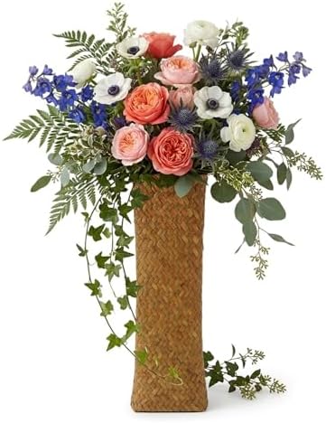 Seagrass Woven Vase: 12" Tall Wicker Vase for Flowers - Boho Rattan Decorative Basket Tall Plant Holder Container - Rustic Straw Flower Arranger for Farmhouse Home Decor