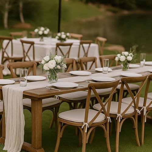 3 Pack Ivory 10FT Cheesecloth Table Runner –120 Inch White Gauze Table Runners for Wedding, Bridal Shower, Elegant Rustic Boho Reception Décor