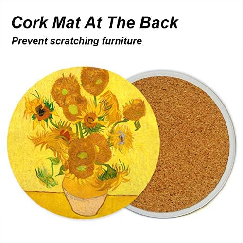Coasters for Drinks Ceramic Van Gogh Art Coasters Set - Use 6 Famous Van Gogh Paintings, Unique Housewarming Gifts for New Home Decorative by WOWDING