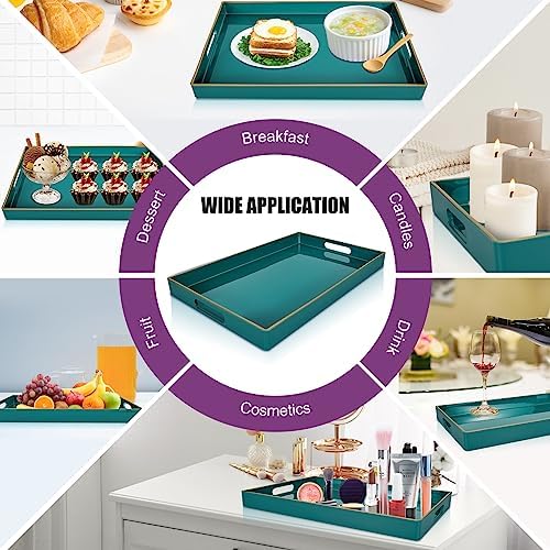 Gifturbo Teal Serving Tray,Rectangular Serving Trays with Handles, Plastic Coffee Table Tray Decorative Tray for Ottoman,Living Room, Bathroom, 15.7” x 10.2” x1.37”