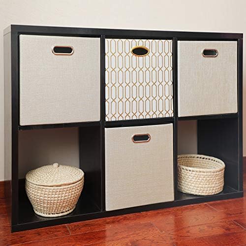 Posprica Foldable Storage Bins,13×13 Storage Cubes Basket Containers for Shelf Cabinet Bookcase Boxes,Thick Fabric Drawers - Set of 2, Beige