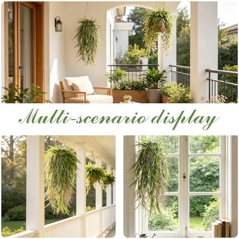 dallisten 4Pcs Fake Hanging Fern Plants for Outdoors, UV Resistant Artificial Ferns Greenery Vines Faux Trailing Plants for Indoor Wall Porch Wedding Boho Home Garden Decor(4PCS WhiteGreen Leaves)